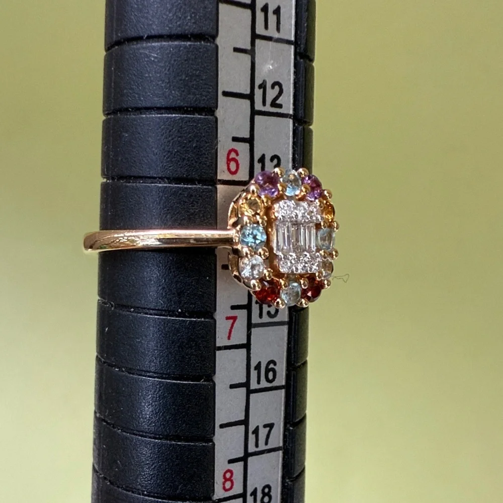 New in box 18K Gold with Natural Diamond and multicolored natural Gemstones Ring